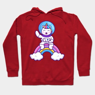 Cute Astronaut Unicorn Sitting On Rainbow Cartoon Hoodie